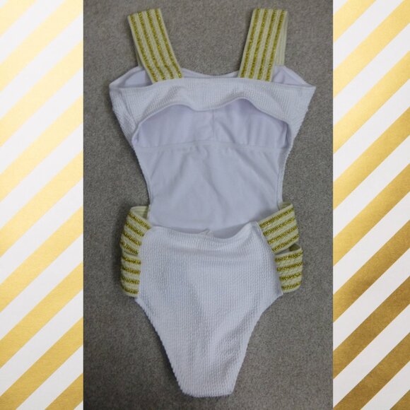NWT Cupshe White and Gold Side Cut Outs One Piece Bathing Suit - Picture 3 of 15